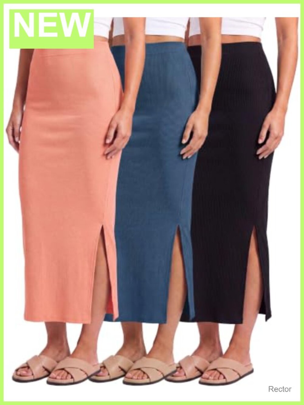 Ribbed Maxi Long Skirt High Waisted Side Slit Pencil 3 Pack